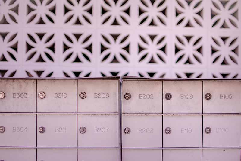 Picture of a group of white letterboxes