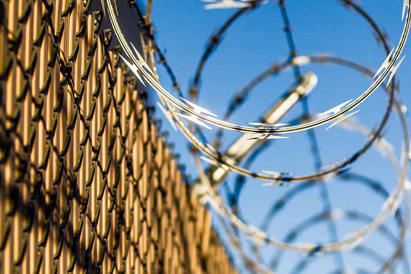 Picture of barbed wire on a prison fence